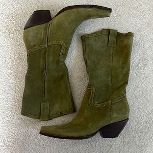 BCBG Green Suede Cowboy Boots